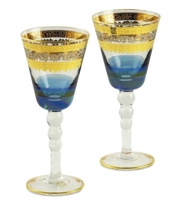 ADRIATICA Бокал для вина/воды 250мл, набор 2 шт, хрусталь голубой/декор золото 24К/платина