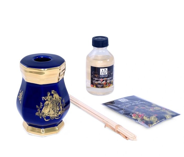 AMANTE BLU Стакан для ароматических палочек 8х8xH12 см, керамика, цвет синий, декор золото