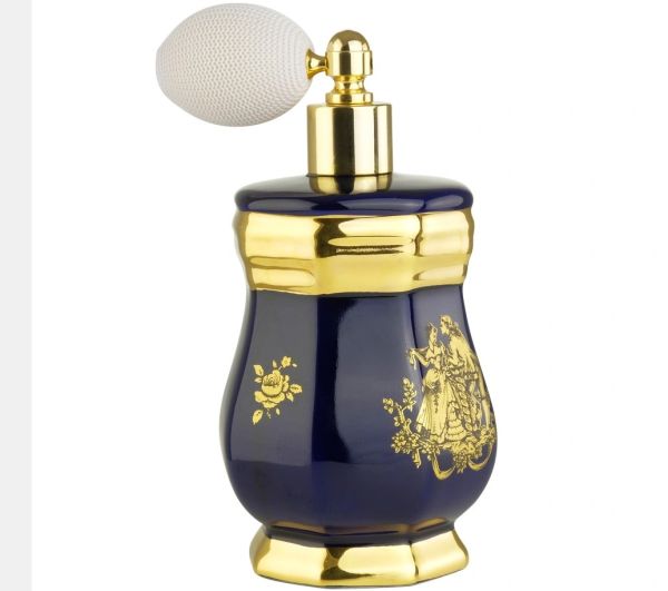 AMANTE BLU Баночка для парфюма с помпой 8х8хН16,5 см, керамика, цвет синий, декор золото